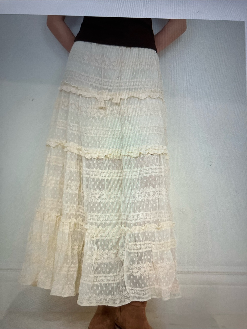 Solitaire Cream Lace Tiered Maxi Skirt